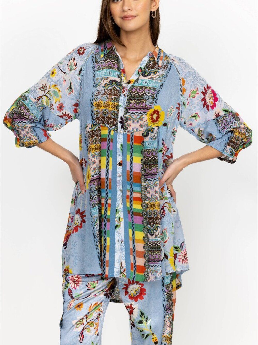 Johnny Was Rainbow Adonia Tunic Floral Mixed Prints Size 1X